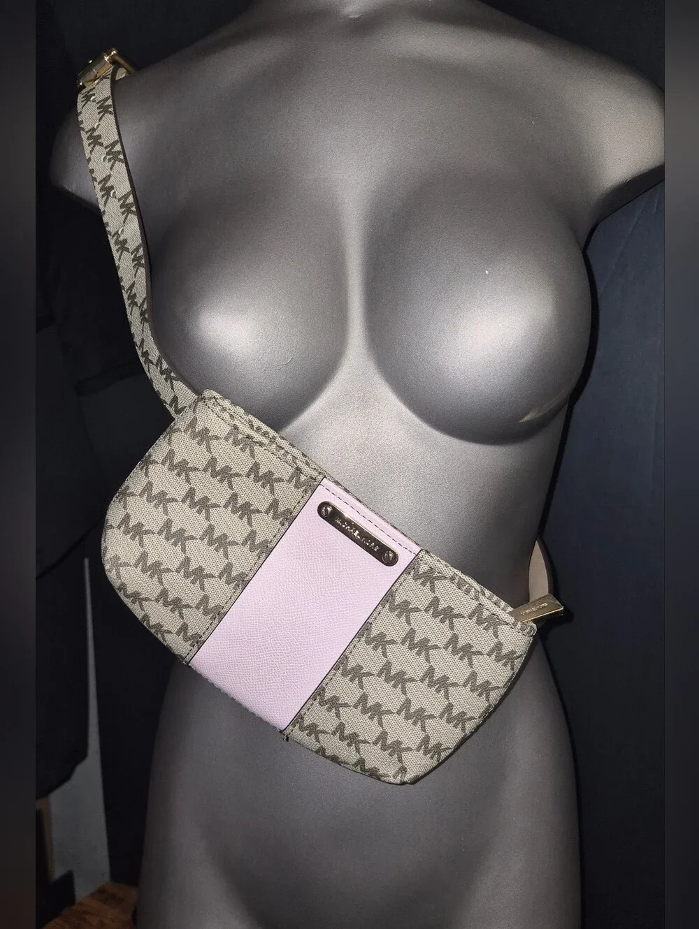 💕NWT MICHAEL KORS Logo Adjustable Belt Bag Crossbody Fanny Pack Purse Pink Tan